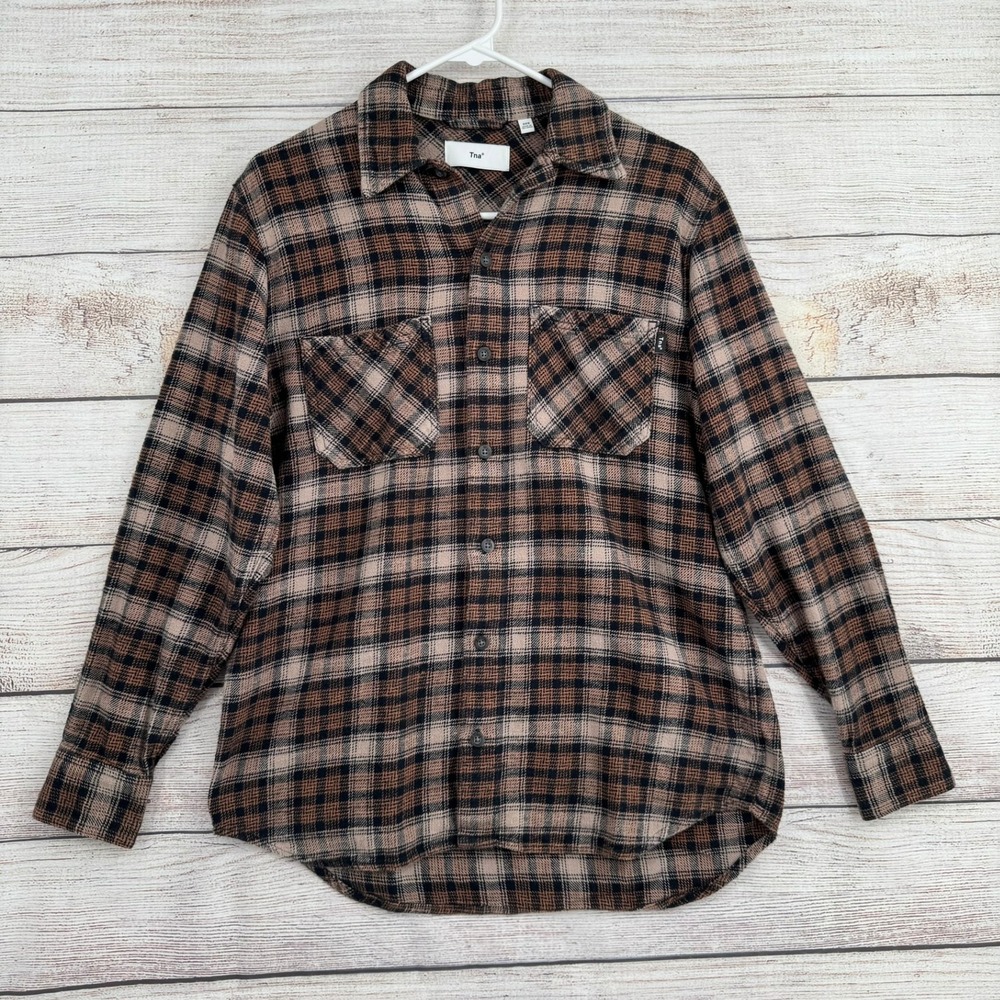 Tna Flannel Button Down Women 2XS Brown Plaid Cotton Long Sleeve Shirt